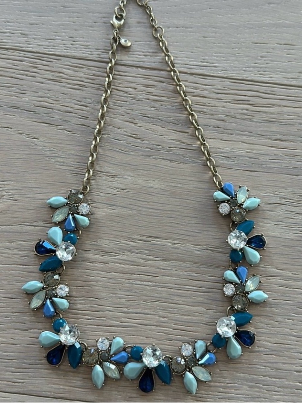 J.Crew UEC Collectible Blue Sapphire Crystal Gemstone Floral Statement Necklace